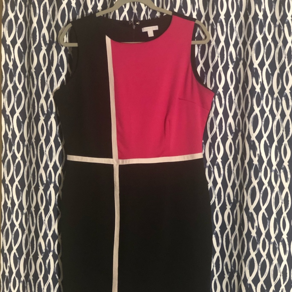 Black with pink accent, knee-length sheath dress